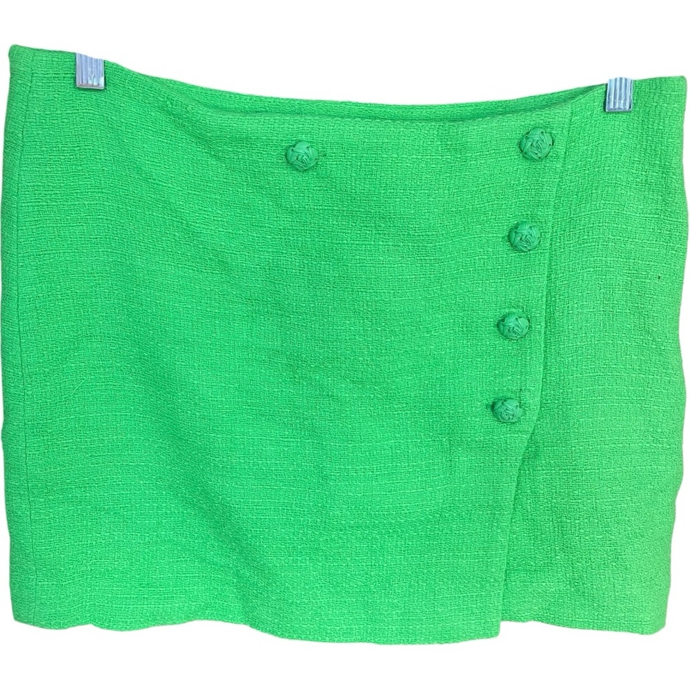 Zara Buttoned Tweed Mini Skirt Neon Green